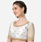 Pujia Mills WomenS Cobra Silk Embroidery Coding Stone Work Half Sleeve Saree Blouse