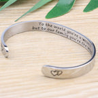 Memgift Bracelet for Mom Mothers Day Christmas Birthday Thanksgiving Day Gifts Cuff 316L Stainless Steel Jewelry To the World Yo
