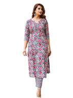 DHRUVI TRENDZ Women Cotton Blend Fancy Kurta Set Regular Fit Printed (DT-K2708&P130_Pink_3XL)