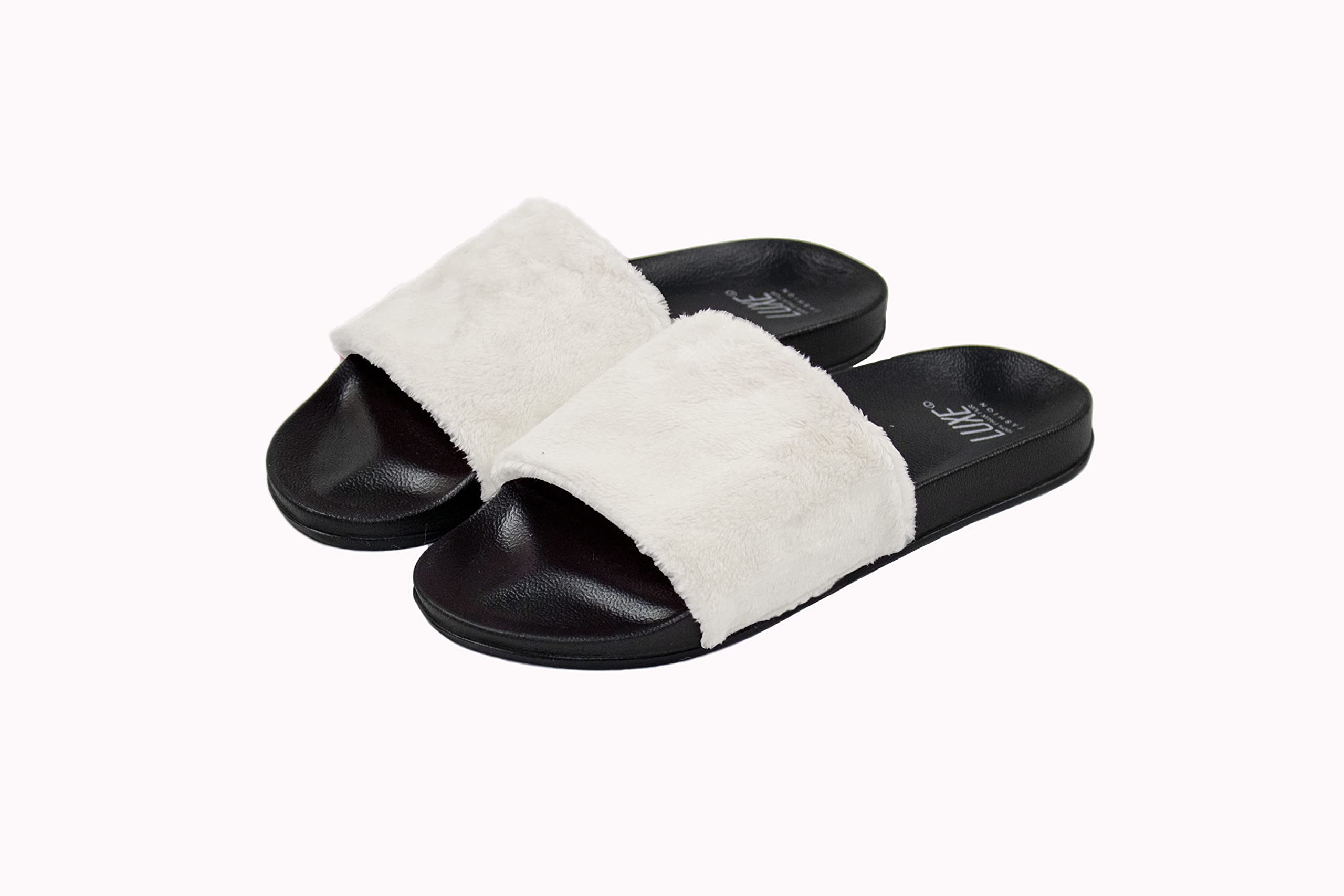 Luxe Faux Fur 676685048196 0.87 in. Sheepskin Slide Slippers - Off White with Off White Sole