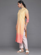 Libas Yellow Printed Chanderi Silk Straight Kurta