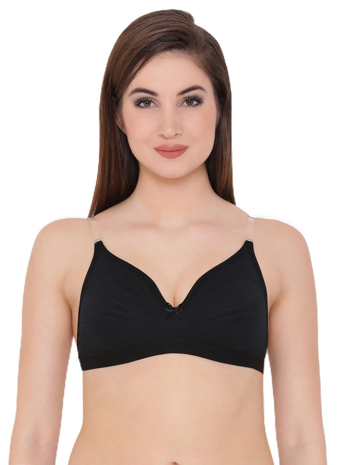 Clovia Womens Cotton Non Padded Wire Free T-Shirt Bra (BR0376P13_Black_36B)
