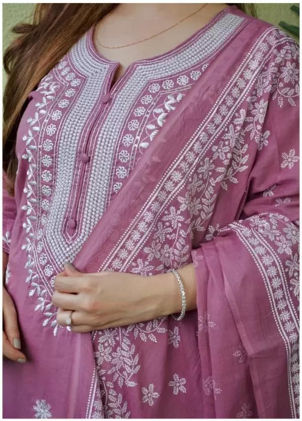 Suppar Sleave WomenS Rayon Embroidered Straight Kurta And Pant With Dupatta Set For Women