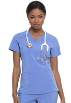 Dickies EDS Essentials Scrubs, V-Neck Womens Tops with Four-Way Stretch and Moisture Wicking DK615, S, Ciel