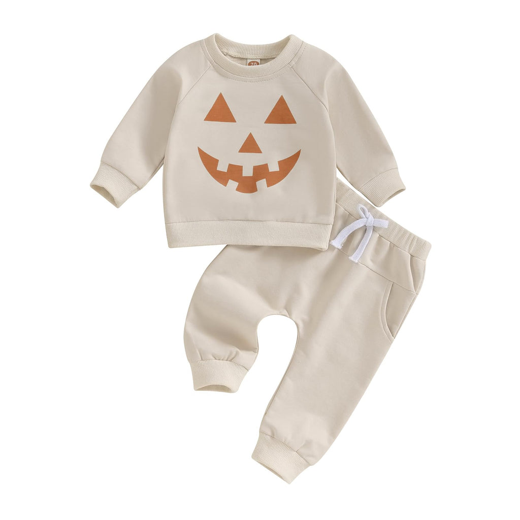 LIOMENGZI Baby Boy Halloween Pants Outfits Long Shirts Pumpkin Sweatshirt Pants Infant Boys Fall Halloween Clothes Set (light ka