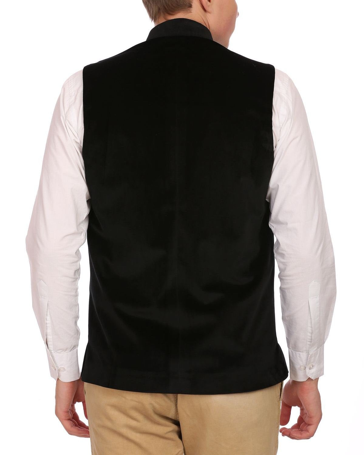 Wintage Men'S Velvet Grandad Collar Festive Black Nehru Jacket Vest Waistcoat