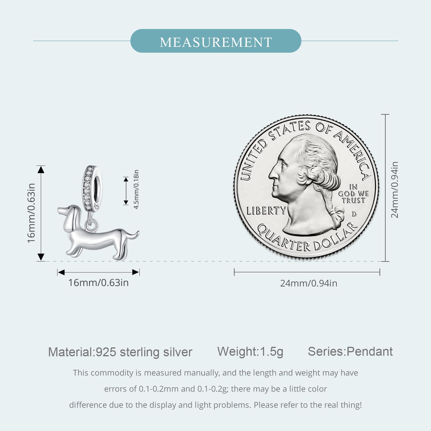 VOROCO Dachshund Charm for Bracelet 925 Sterling Silver Puppy Dog Charm Christmas Birthday Gifts Fit Women