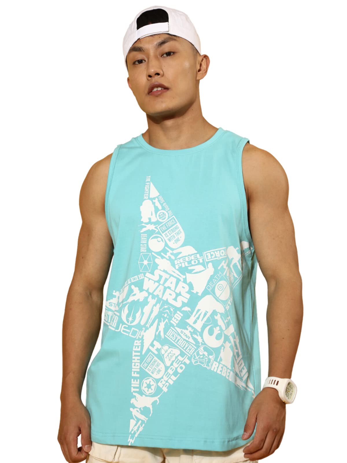 Veirdo Men's Marvel Star Wars Graphic Print Sleeveless Round-Neck Longline Regular Fit Vest