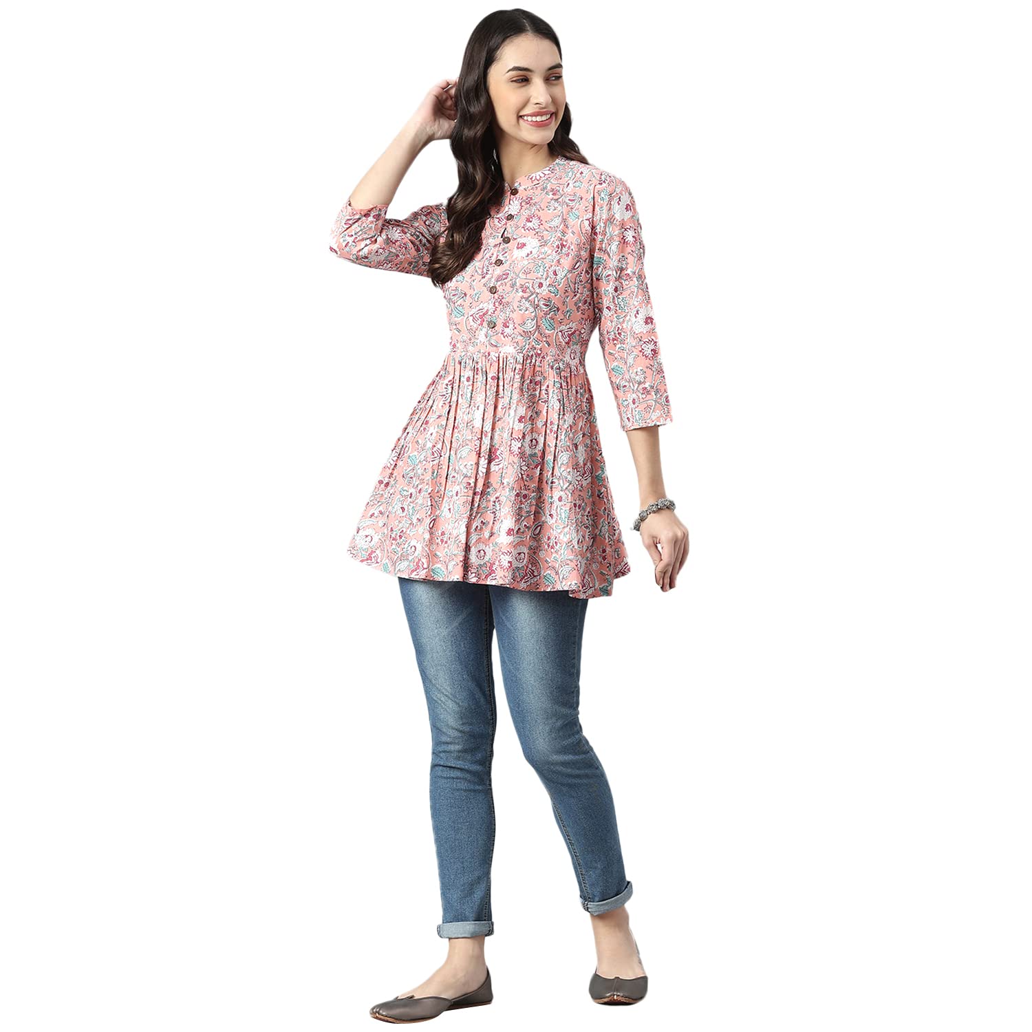 Stylum Women'S Floral Printed Cotton Top (Pink,Xl)