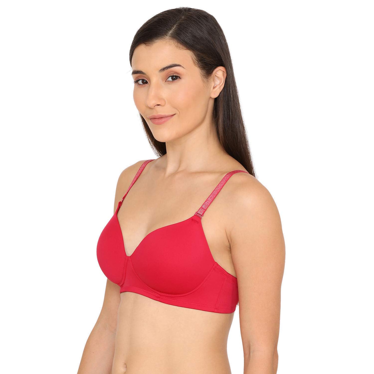 Zivame Womens Nylon Wirefree Lightly Padded Seamless Glitter Straps Padded Non Wired 3/4th Coverage T-Shirt Bra-Cerise (ZI10X2-