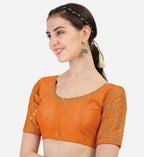 Pujia Mills Womens Embroidery Handwork & Work Flower Design Readymade Half Sleeve Silk Blouse