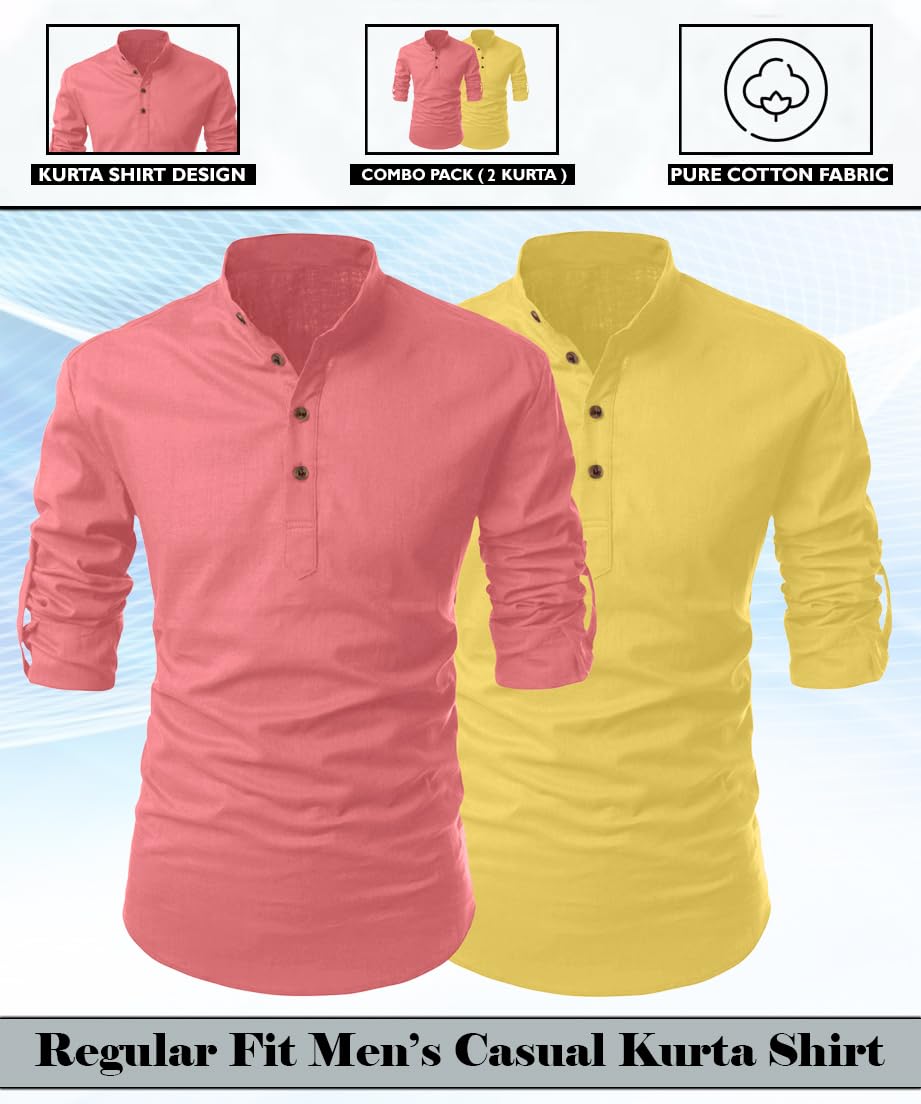 Finivo Fashion Combo Of MenS Cotton Blend Solid Full Sleeve Short Kurta