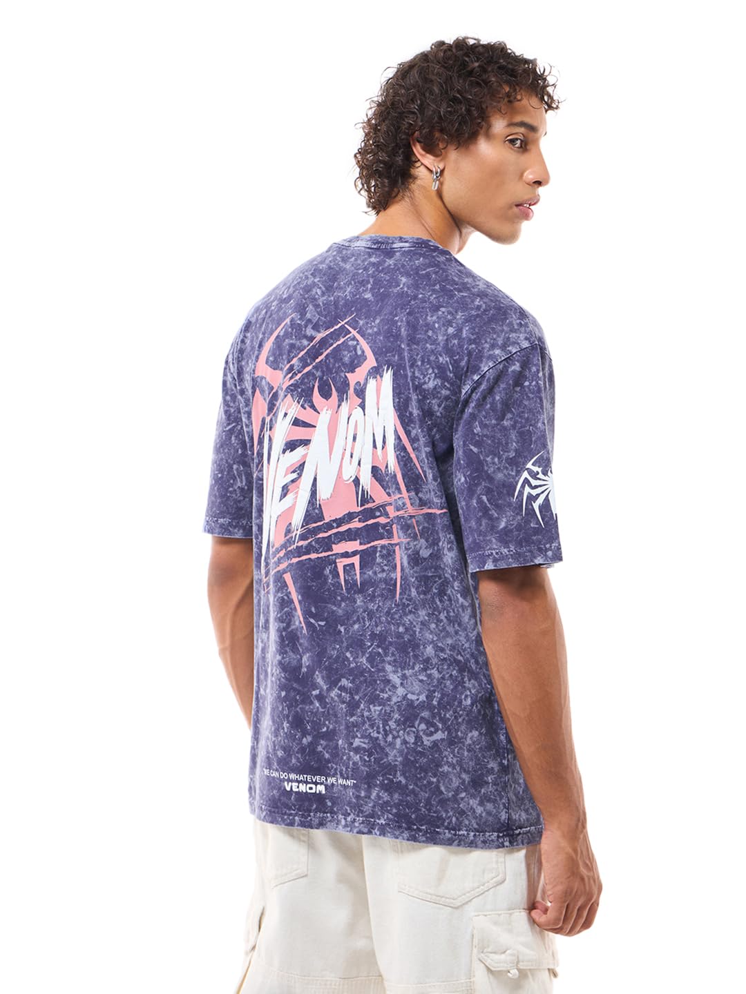 Bewakoof Official Marvel Merchandise Venom Mens Graphic Print Oversized Fit Half Sleeve Round Neck Cotton T-Shirt_645974_Blue_2