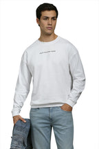 Louis Philippe Men Cotton Crew Neck Regular Casual White Graphic Print Sweatshirt, Medium