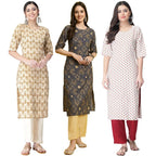 Pinkmint WomenS Crepe Printed Kurta Pant Straight Kurta Set For Women(Pack Of 3)