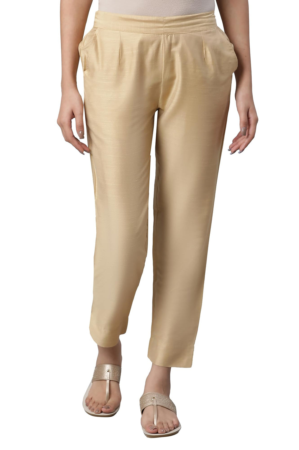 Aurelia Gold Solid Trousers (Size: XL)-24CR1A60127-702220