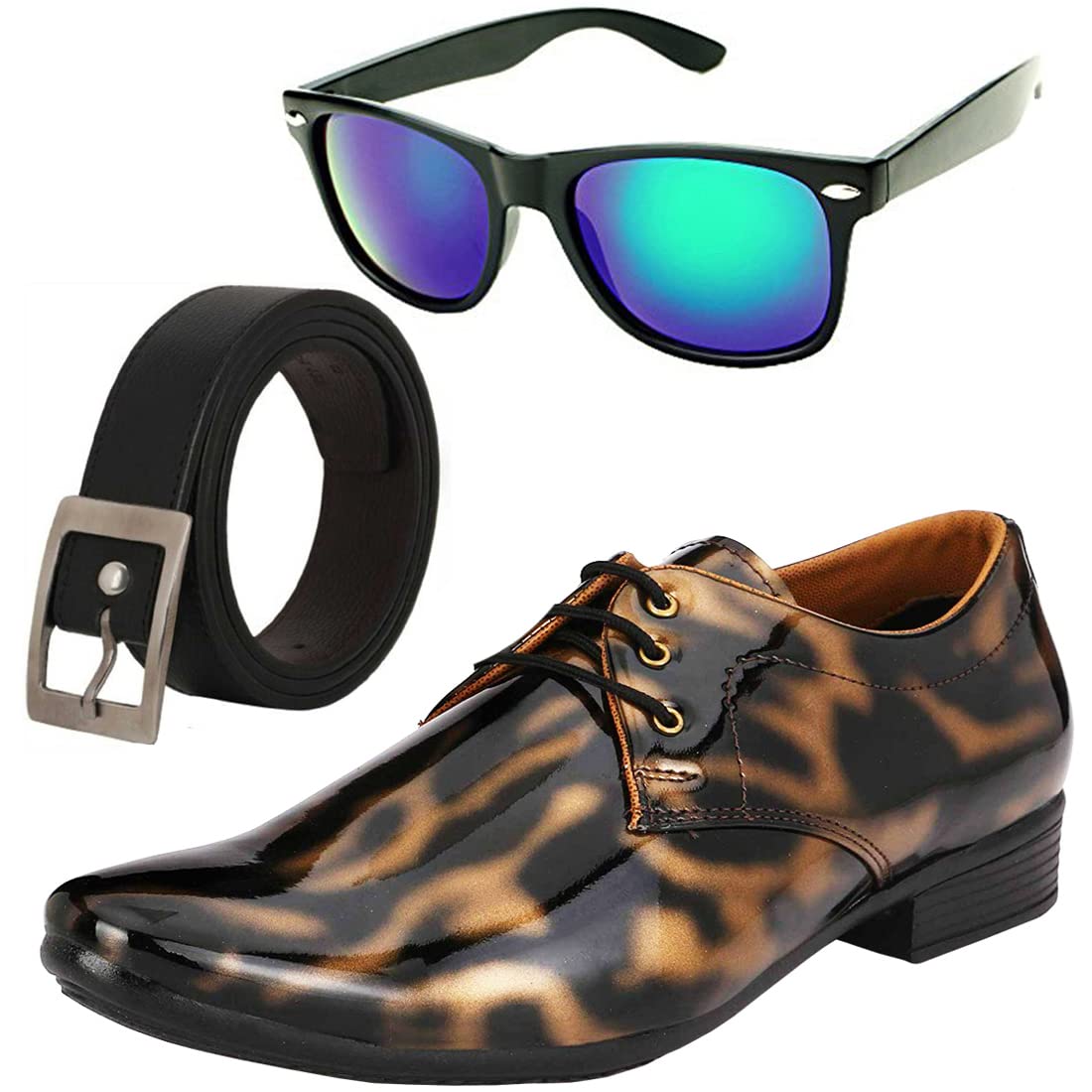 Vitoria Traditional Men/Boys Formal Shoes/Ethenic Shoes/Party Shoes/Formal Shoes/Fashionable Sunglassess/Black Belt Combo (Numer 10