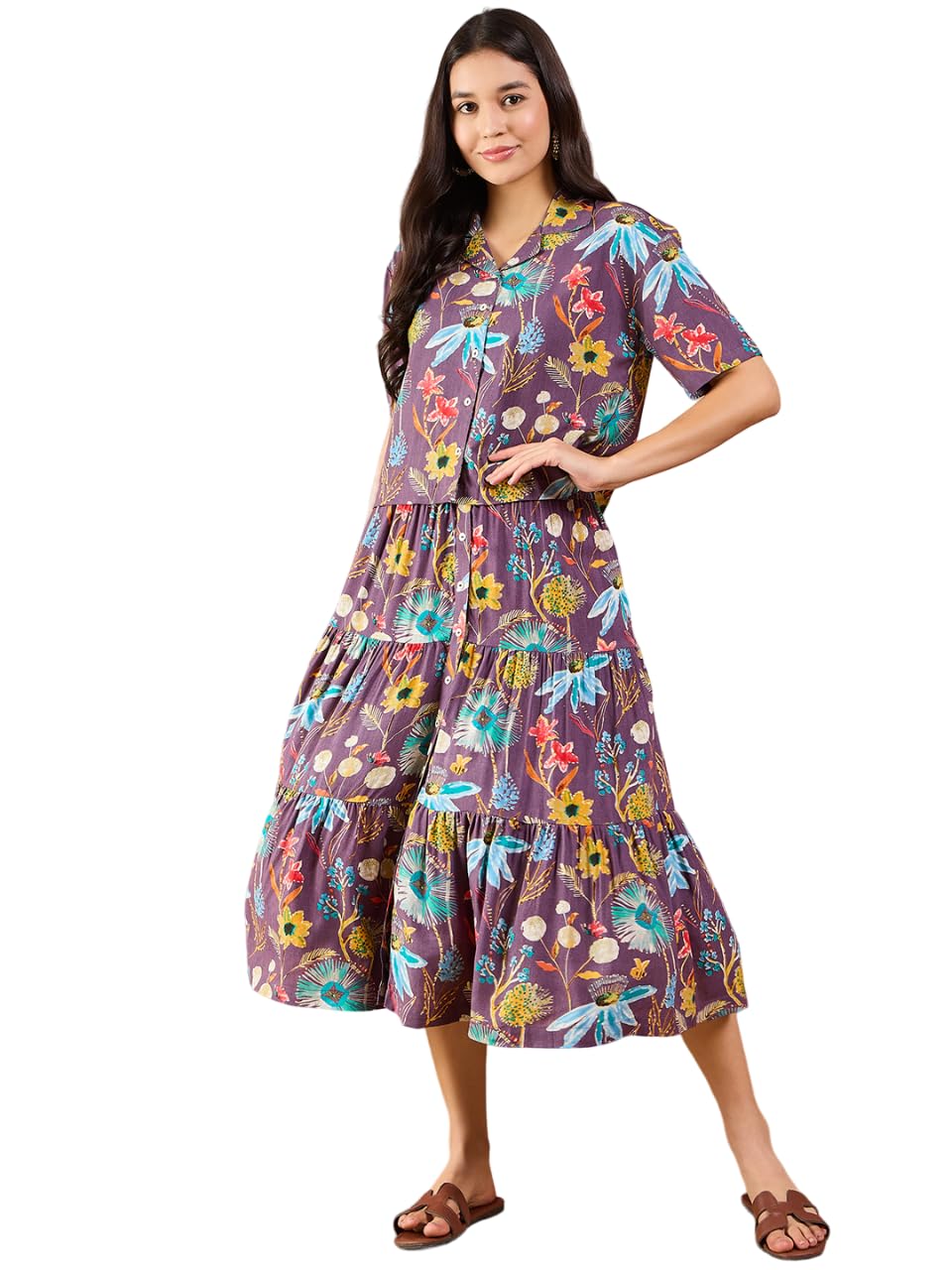 Modeve Women Shirt Skirt Move Floral Print Co-Ord Set_Small