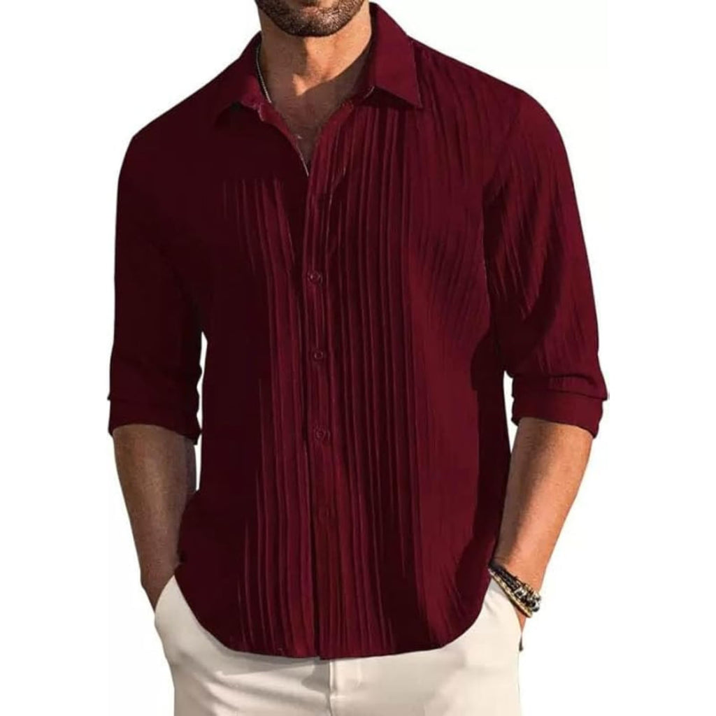 Deelmo MenS Regular Fit Solid Pattern Polyester Blend Shirt With Collared Neck Long Sleeve And Standard Length | Shirt For Man