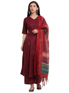 ANNI DESIGNER Womens Cotton Anarkali Kurta with Pant & Dupatta (Rani Maroon_S_Maroon_Small)