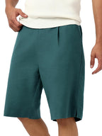 Bewakoof Mens Solid Oversized Fit Cotton Linen Blend Shorts_684290_Green_XL