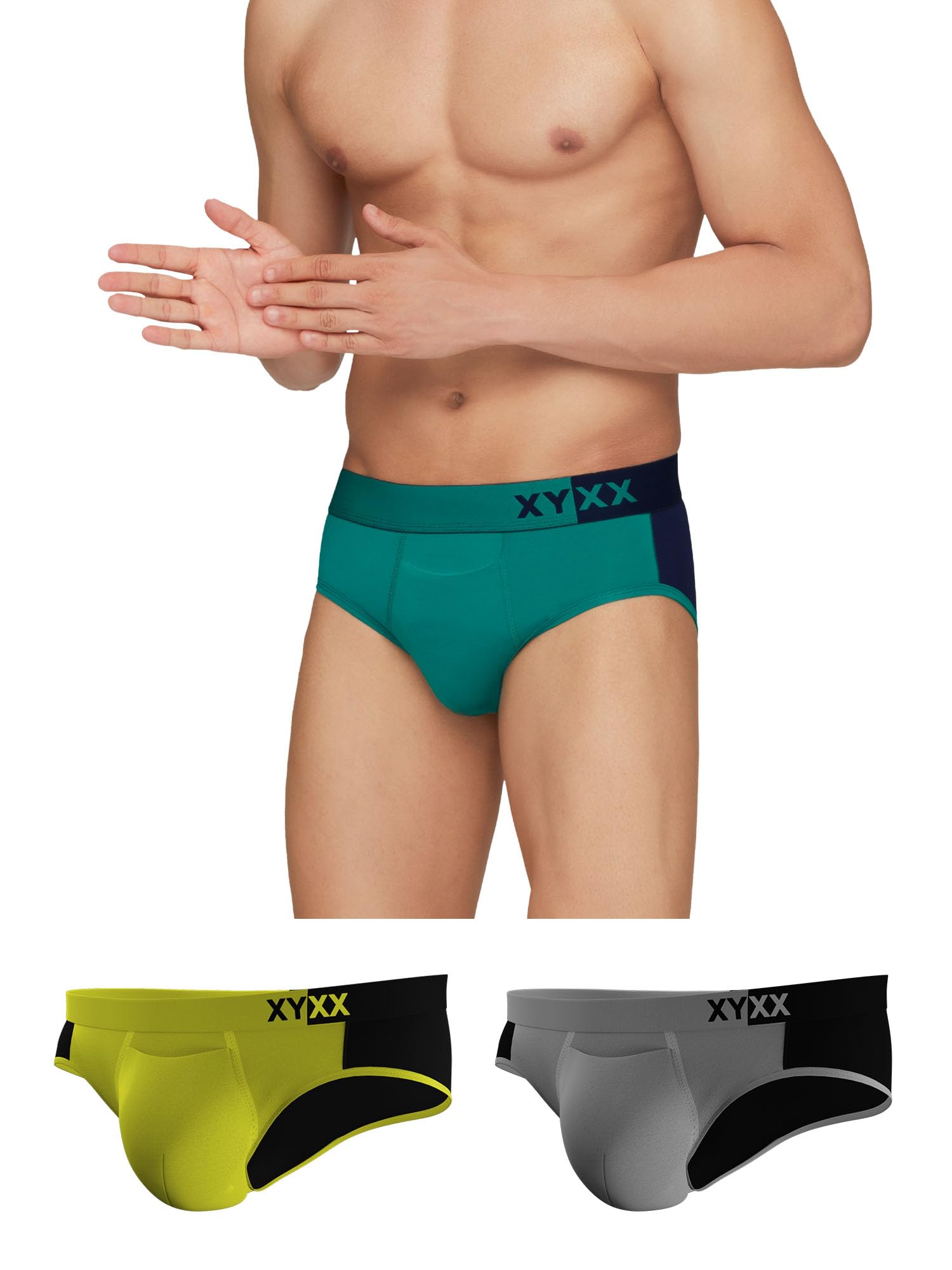 Xyxx MenS Underwear Dualist Intellisoft Antimicrobial Micro Modal Brief Pack Of 3 (Lime Punch & Black;Navigate & Black Iris;Bri