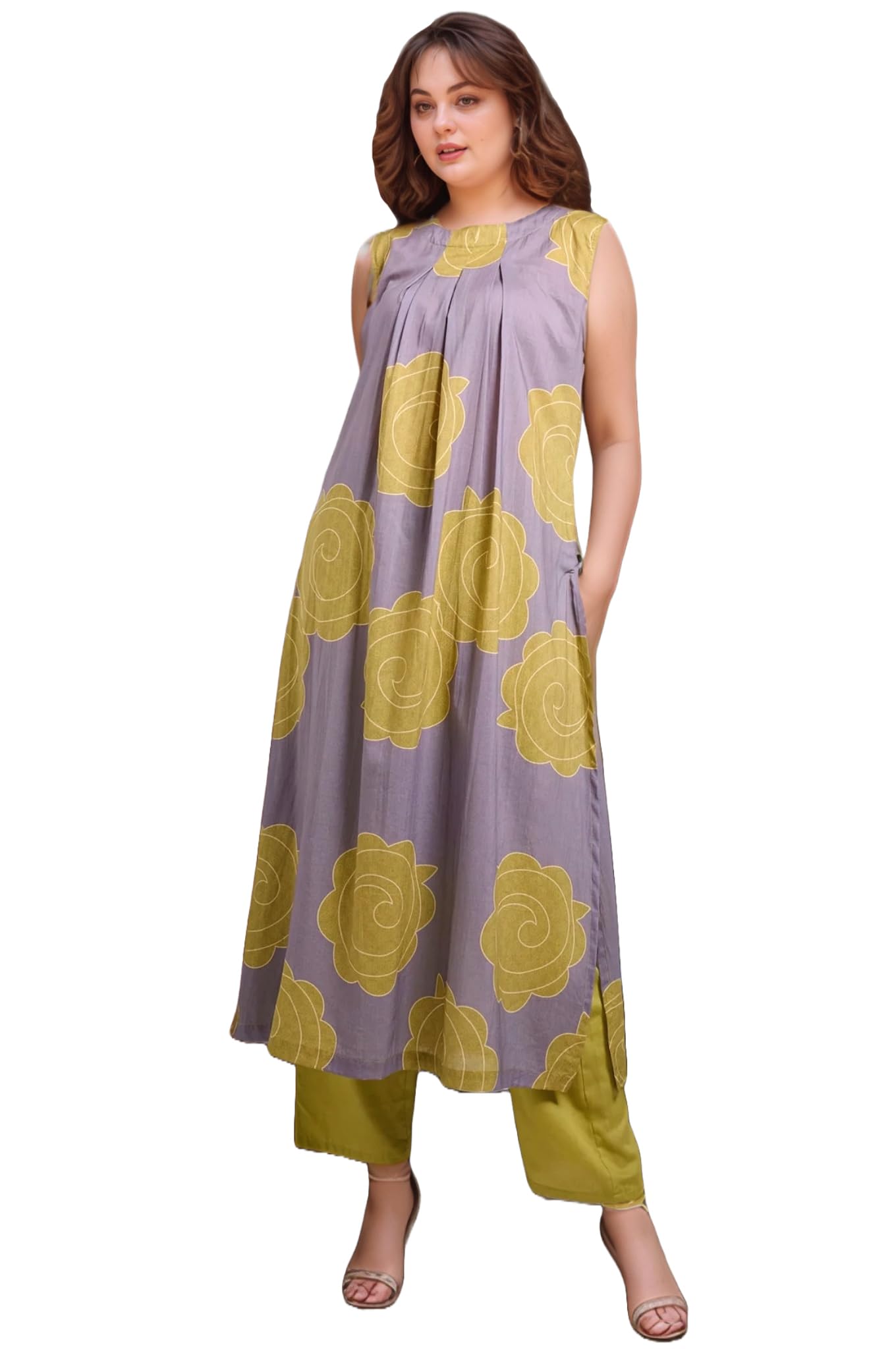 ANNI DESIGNER Womens Rayon Viscose Straight Printed Kurta with Pant (Himcity Purple_XL_Purple_X-Large)