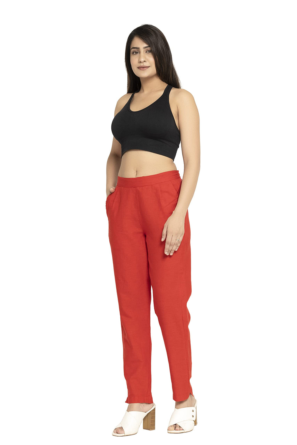 DIGITAL SHOPEE Womens Regular Fit Casual Pants (DS-TC1-RED-XXL_Red