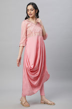 Aurelia Pink Floral Printed Foil Sequin Kurta Dupatta Bottomwear