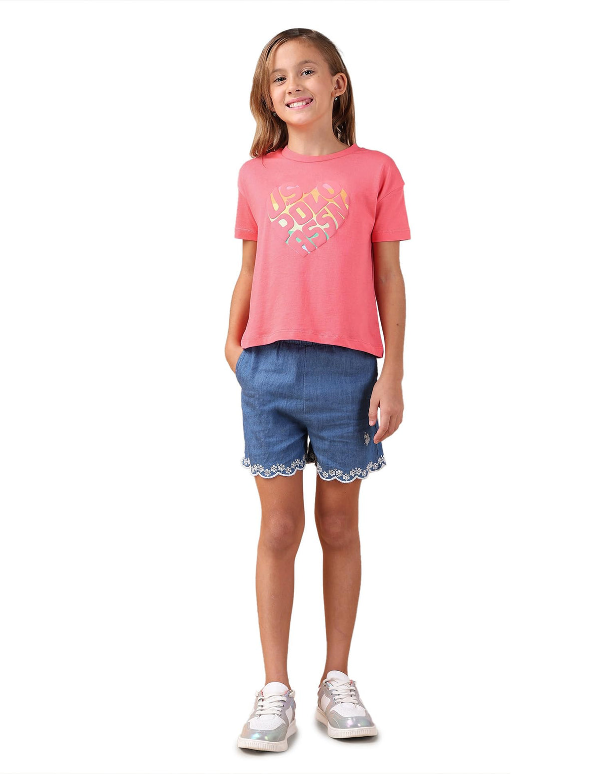 U.S. Polo Assn. Girls Puff Print Regular Fit TShirt (Ugtsh0440_Coral_1314Y) 13-14