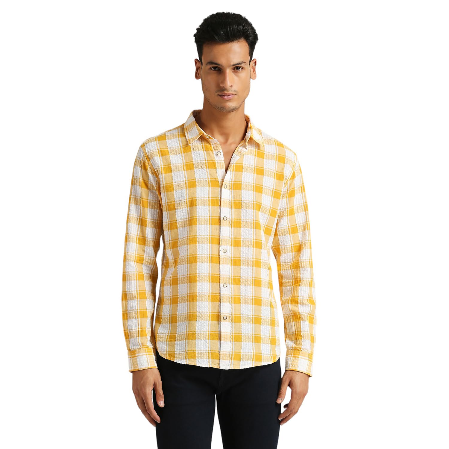 Pepe Jeans Miguel Y/D Seersucker Checks Shirt Yellow