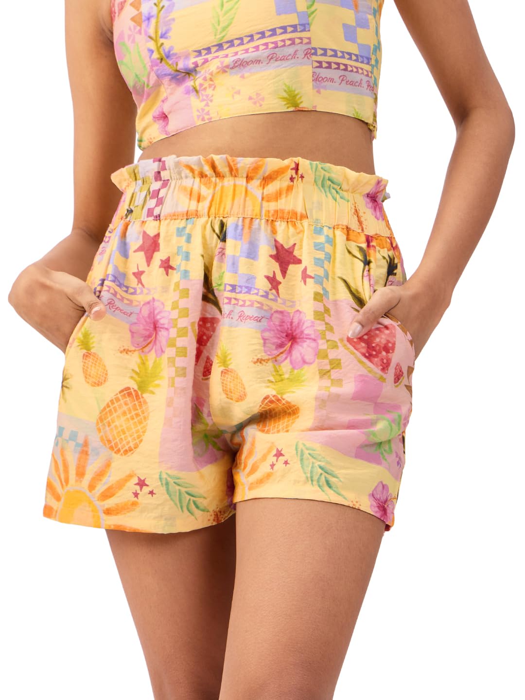 The Souled Store Tropical Summer Women and Girls Pull On All Over Printed Viscose Blend Shorts Multicolour