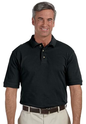 Mens Tall 6 oz Ringspun cotton Piqu Short-Sleeve Polo - BLAcK - XLT(D0102H7NBJ2)