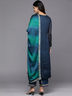 Libas Womens Printed Chiffon Straight Kurta With Trousers And Dupatta