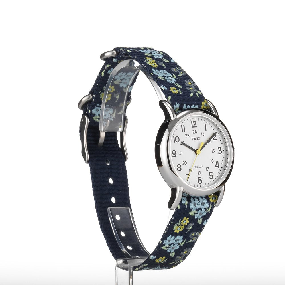 Timex Women's T2P370 Weekender 31mm Blue Floral Nylon Slip-Thru Strap Watch