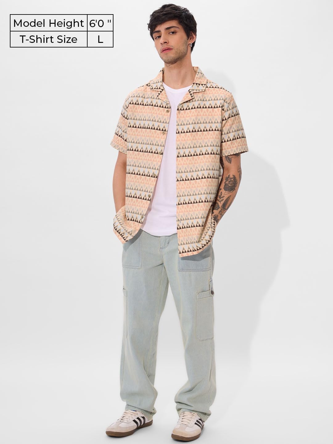 The Souled Store Aztec Men and Boys Short Sleeves Collared Neck Button Front All Over Printed Regular Fit Cotton Textured Shirts