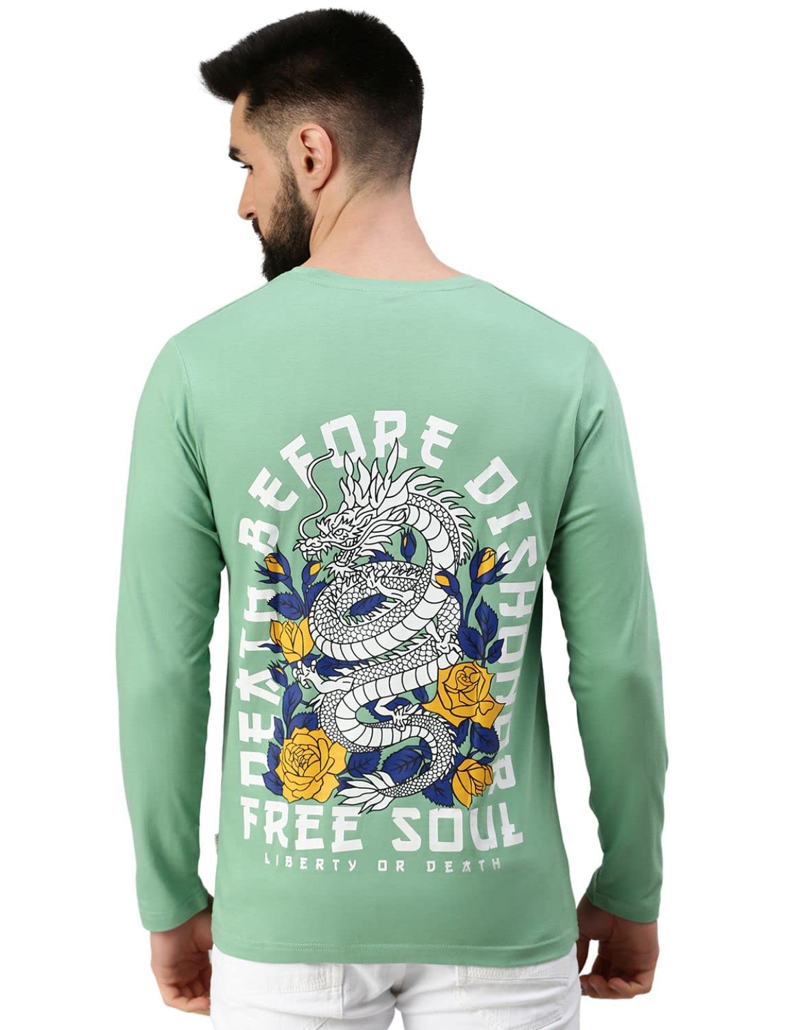 Veirdo Men's Cotton Full Sleeve Round Neck Teddy Graphic Printed T-Shirt