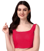 Pujia Mills Womens Deep Neck Silk Sleeveless Readymade Blouse (Sando_Red_38)