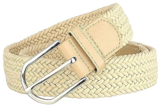 On Blow Stretchable Braided Belt For Boys/Girls, Unisex, Creamy White, Nylon, Fits Waist Size 2226 Inch, Buckle Closure, Pack O 28