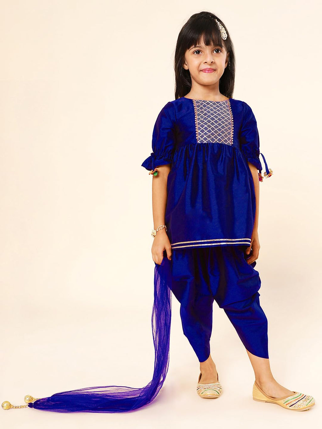 A.T.U.N. (ALL THINGS UBER NICE) Girls Pleated Gotta Patti Kurti with Dhoti Pants & Dupatta Set | Ethnic Wear Clothing Set