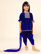 A.T.U.N. (ALL THINGS UBER NICE) Girls Pleated Gotta Patti Kurti with Dhoti Pants & Dupatta Set | Ethnic Wear Clothing Set