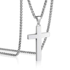 P. BLAKE Silver Cross Necklace for Men, Stainless Steel Cross Pendant Chain Christian Religious Jewelry Valentine Christmas Gift