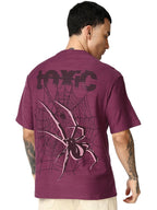 Bewakoof Air 1.0 Mens Graphic Printed Oversized Fit Half Sleeve Round Neck Cotton Slub T-Shirt_666735_Purple_M