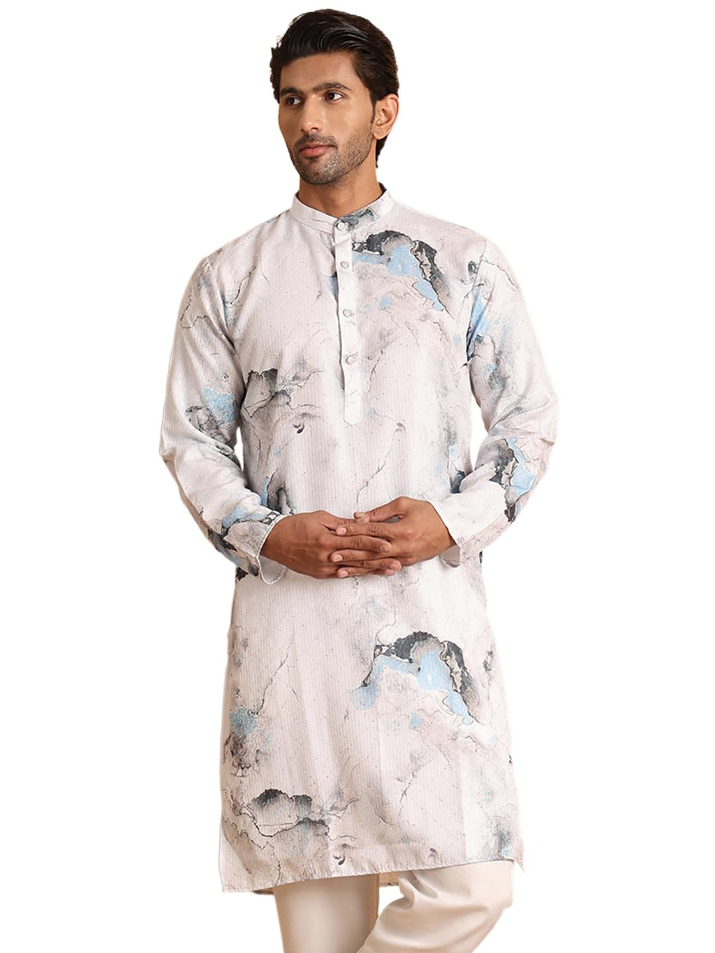 Jompers Mens Marble Printed Sequin Cotton Kurta