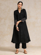 Varanga Black Mandarin Witn V Neck Anarkali Front Slit Detailing With Trouser
