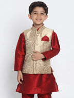 Jbn Creation Boys Rose Gold Silk Blend Nehru Jacket || Banarasi Brocade Woven Jacquard Modi/Nehru Jacket || Ethnic Wear For Fes