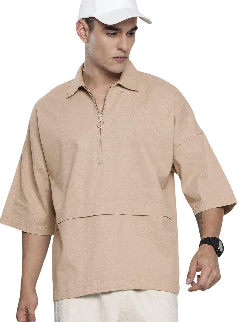 The Indian Garage Co Mens Oversized Fit Printed Half Sleeves Street Sweater