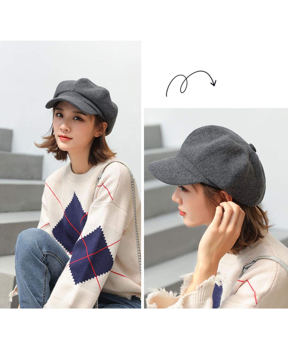 Sumolux Women Beret Newsboy Hat French Wool Cap Classic Autumn Spring Winter Hats Gray