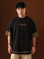 The Souled Store Kaal Chakra Men and Boys Short Sleeves Round Neck Black Embroidered Casual Streetwear Super Oversized T-Shirt