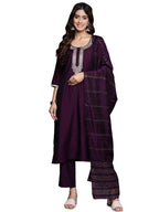Libas Womens Silk Blend Kurta Sets (GS816_Purple_2XL)
